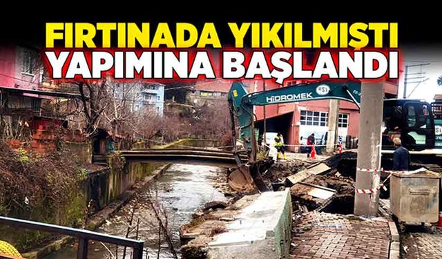 Fırtınada yıkılan istinat duvarının yapımına başlandı