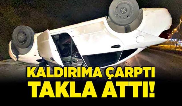 Kaldırıma çarptı, takla attı!