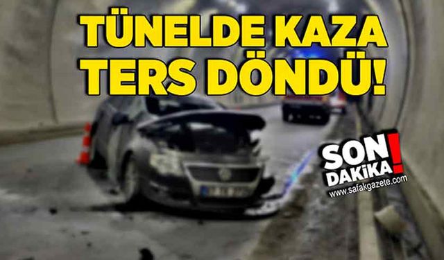 Tünelde kaza! Otomobil ters döndü!