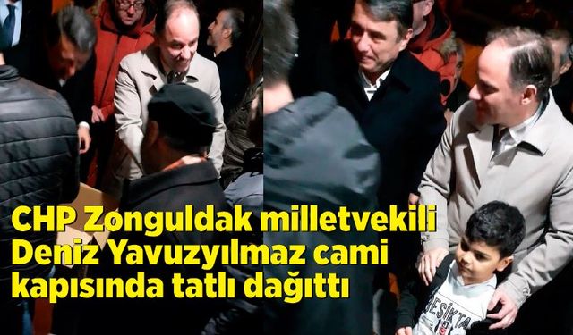 Deniz Yavuzyılmaz cami kapısında tatlı dağıttı