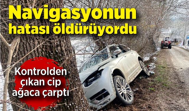 Navigasyon yanlış yönlendirdi! Kontrolden çıkan cip ağaca çarptı: 3 yaralı