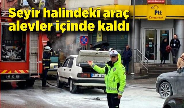 Seyir halindeki otomobilde yangın çıktı