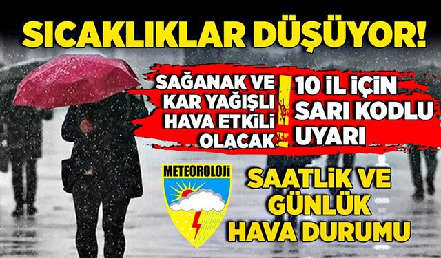 Sıcaklıklar düşüyor! 10 il için sarı kodlu uyarı! Saatlik ve 5 günlük hava durumu raporu!