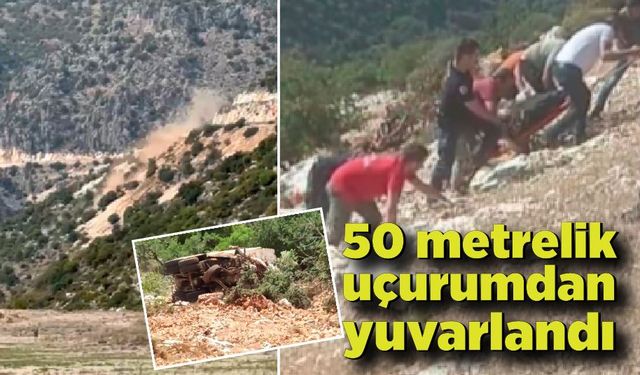 Bariyerleri parçalayan kamyon 50 metrelik uçurumdan yuvarlandı