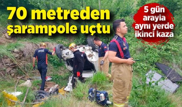 Otomobiliyle 70 metreden şarampole uçtu, burnu bile kanamadı