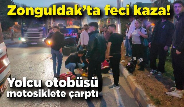 Kavşakta korkunç kaza!  Yolcu otobüsü motosiklete çarptı