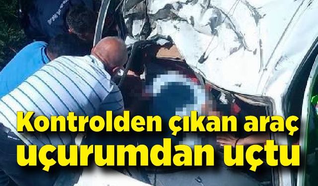 Kontrolden çıkan araç uçurumdan uçtu