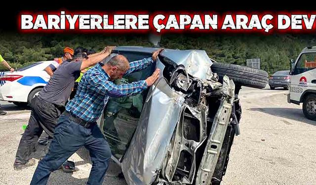 Bariyere çarpan araç devrildi!