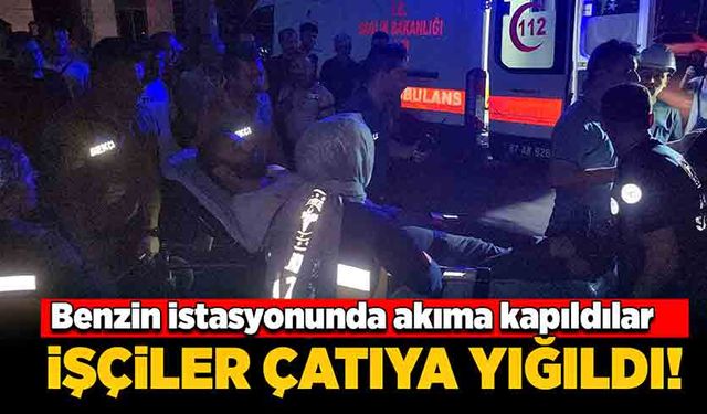 Benzin istasyonunda akıma kapıldılar! İşçiler çatıya yığıldı!