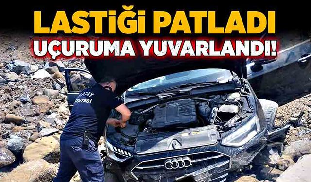 Lastiği patladı, uçuruma yuvarlandı!