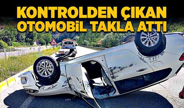 Ankara yolunda kontrolden çıkan otomobil takla attı!