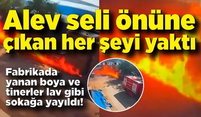 Fabrikada yanan boya ve tinerler lav gibi sokağa yayıldı!  Alev seli önüne çıkan her şeyi yaktı