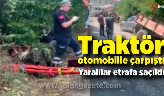 Otomobille çarpışan traktör devrildi: 2 yaralı