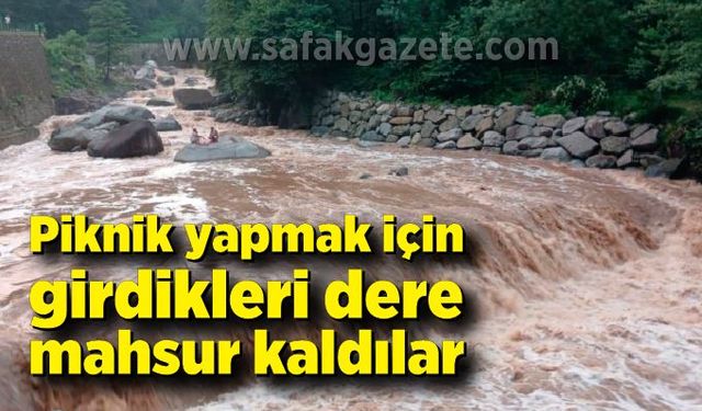 Piknik için girdikleri dere taşınca mahsur kaldılar