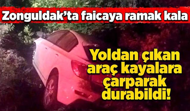 Yoldan çıkan araç kayalara çarparak durabildi!