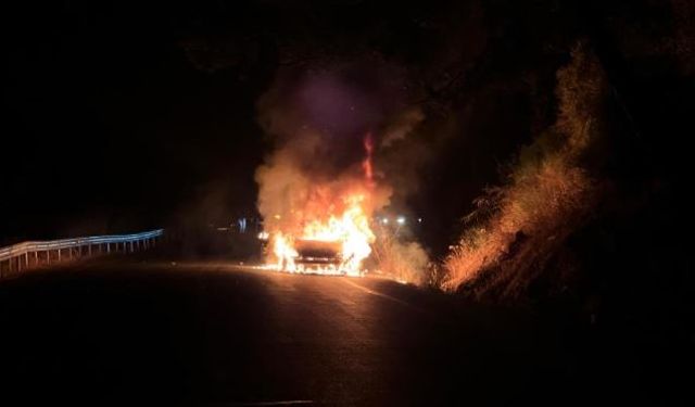 Otomobil alevlere teslim oldu; Araç yangını ormana da sıçradı