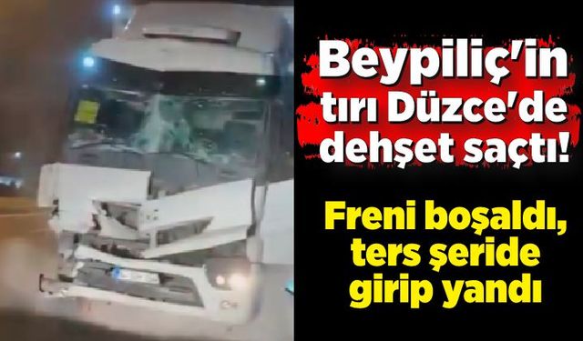 Beypiliç'in tırı Düzce'de dehşet saçtı: Freni boşaldı, ters şeride girip yandı