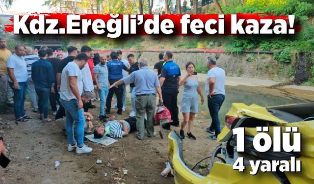 Zonguldak'ta korkunç kaza! Ticari taksi dereye uçtu: 1 ölü, 4 yaralı