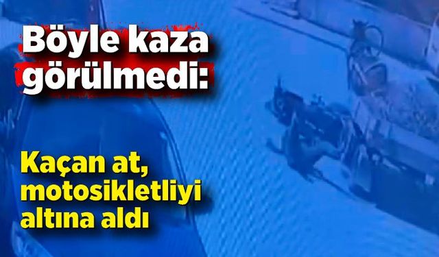 Böyle kaza görülmedi: Kaçan at, motosikletliyi altına aldı