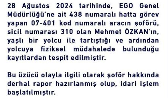 Ankara'da yolcuyu darp eden otobüs şoförü hakkında işlem başlatıldı