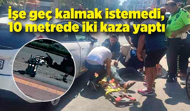 İşe geç kalmak istemedi, 10 metrede iki kaza yaptı