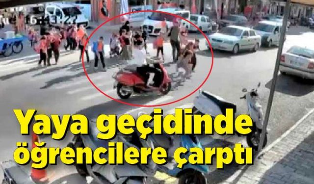 Okuldan çıkan çocuklara yaya geçidinde motosiklet çarptı