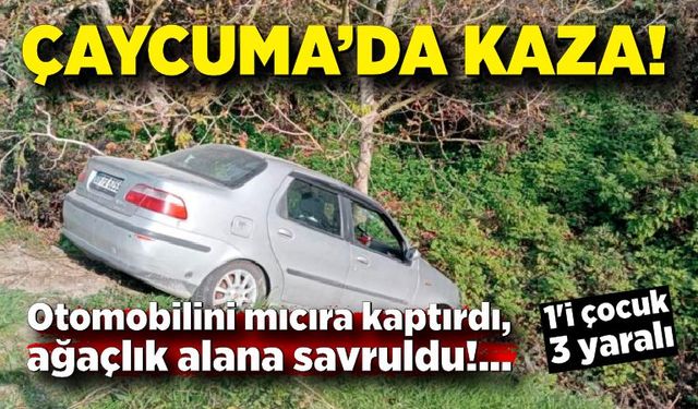 Çaycuma'da kaza! Otomobilini mıcıra kaptırdı, ağaçlık alana savruldu