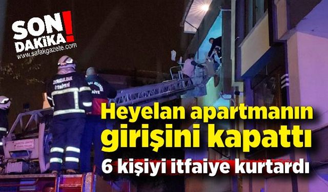 Heyelan apartmanın girişini kapattı, 6 kişiyi itfaiye kurtardı