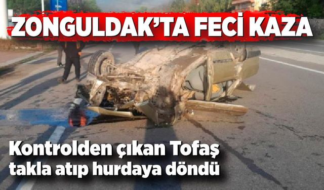 Kontrolden çıkan Tofaş takla atıp hurdaya döndü