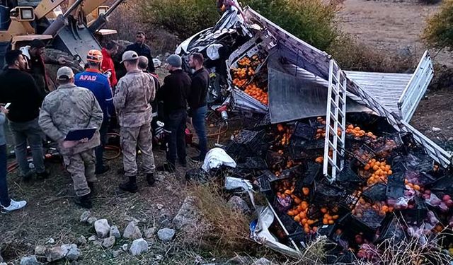 Meyve yüklü kamyonet devrildi: 1 ölü, 1 yaralı