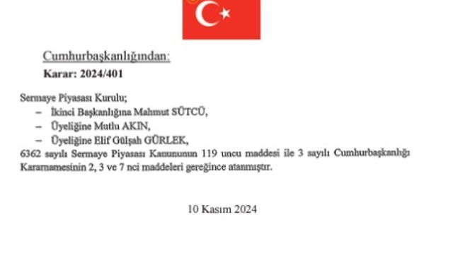 SPK İkinci Başkanlığına Sütcü atandı