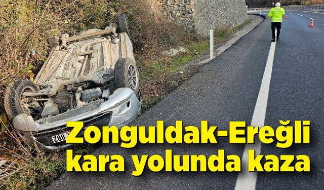 Zonguldak-Ereğli kara yolunda otomobil takla attı