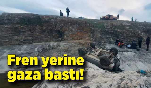 Fren yerine gaza bastı, kayalıklardan uçtu