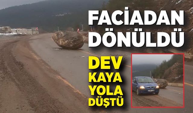 Dağdan kopan kaya yola düştü