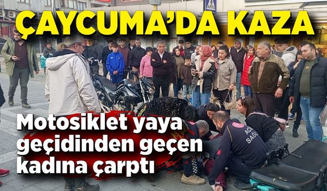 Motosiklet yaya geçidinden geçen kadına çarptı