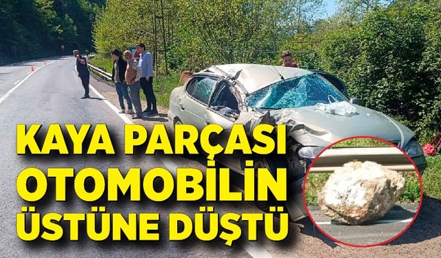 Seyir halindeki otomobilin üzerine kaya parçası düştü: 2'si çocuk 5 yaralı