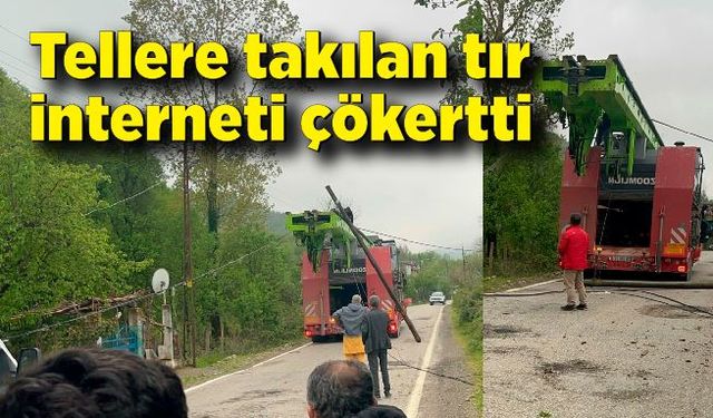 Tellere takılan tır interneti çökertti, trafiği felç etti