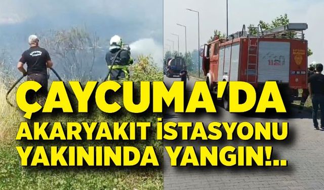Çaycuma'da akaryakıt istasyonu yakınında yangın