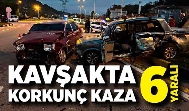 Kavşakta iki otomobil çarpıştı: 6 yaralı