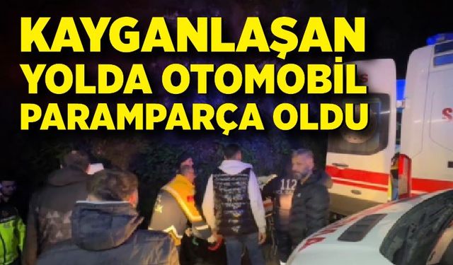 Kayganlaşan yolda otomobil paramparça oldu