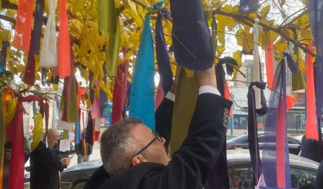 Memurlar bakanlığın önündeki ağacı 'dilek ağacı'na çevirdi