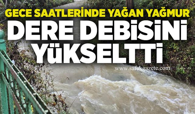 Gece saatlerinde yağan yağmur dere debisini yükseltti