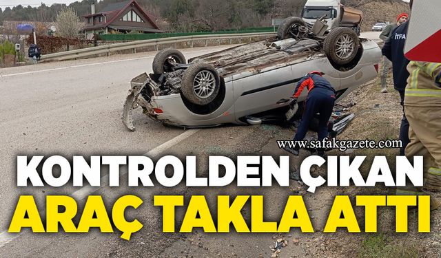 Kontrolden çıkan araç takla attı