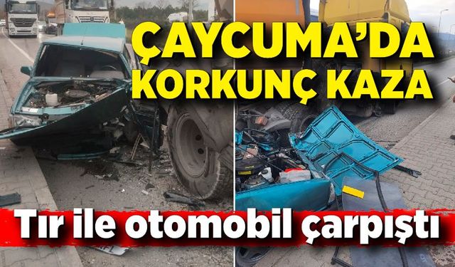Çaycuma'da tır, otomobile çarptı; 1 yaralı
