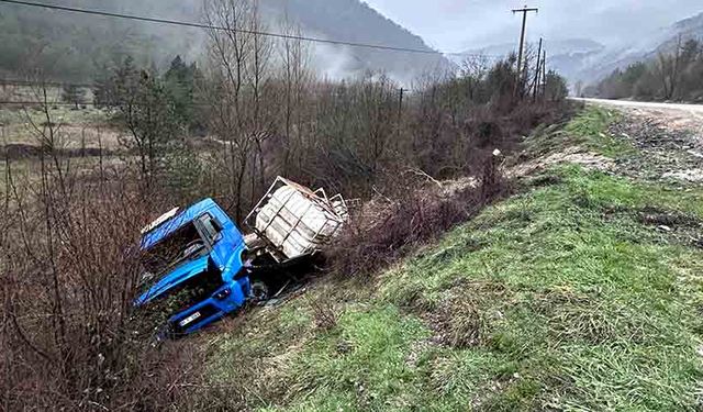 Tır kontrolden çıktı, şarampole devrildi