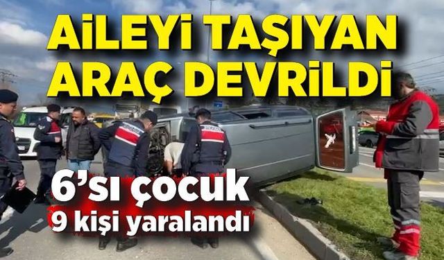 Kamyonla çarpışan otomobil devrildi; 6’sı çocuk 9 kişi yaralandı
