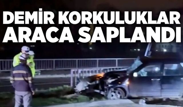 Bartın’da korkutan kaza:  Demir korkuluklara araca saplandı!