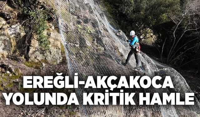Ereğli-Akçakoca yolunda heyelan riskine karşı çelik ağ