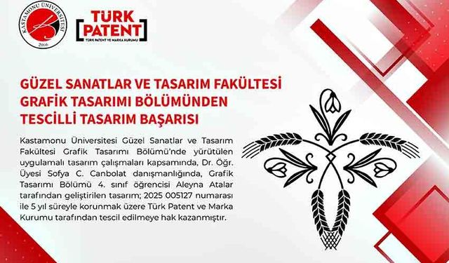 Kastamonu Üniversitesi'nde tasarlanan desene tescil belgesi