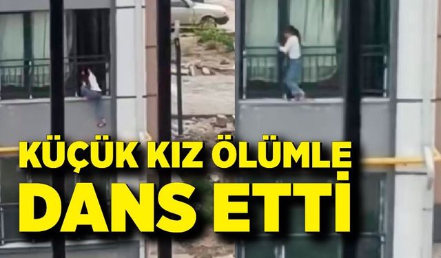 Camdan çıkıp korkulukta yürüyen çocuk korkuttu
